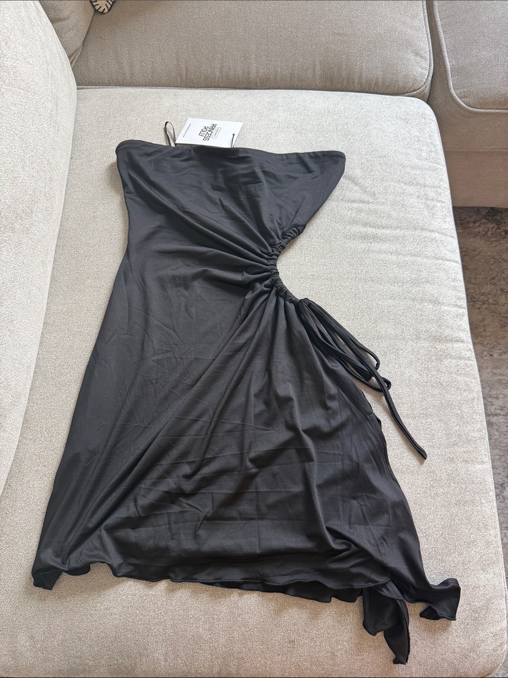 Women’s Black Ruched Side Tie Mini Dress